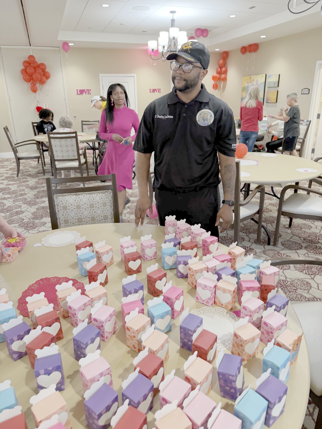 Valentine's gift boxes prepared for residents at a senior community
